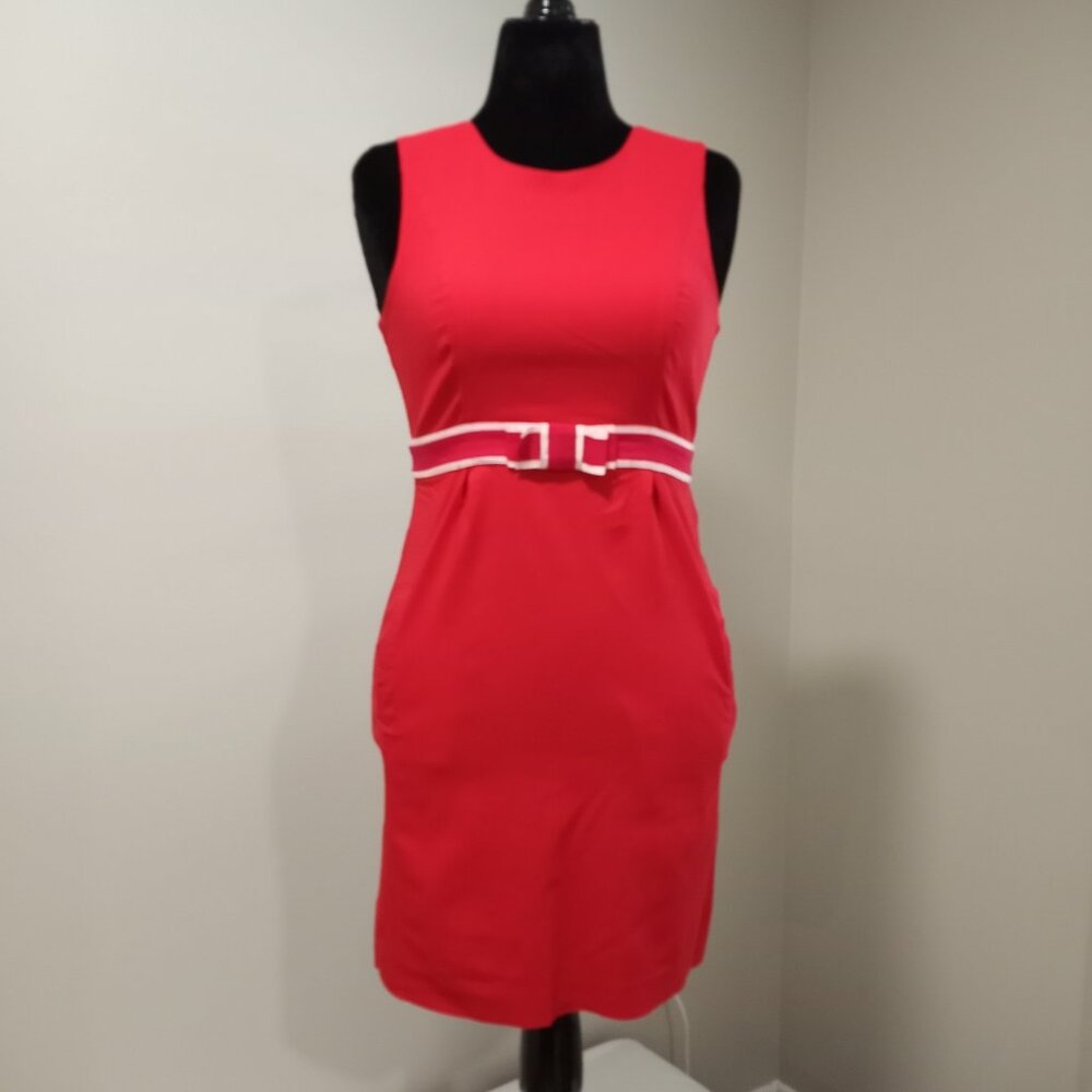 FEVER RED AND WHITE STRETCH FIT SLEEVELESS SHIFT DRESS WOMEN SIZE 10